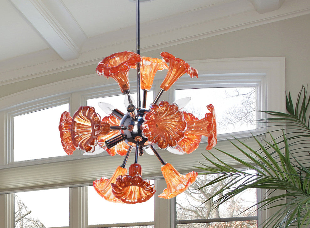 Yuri Orange 6-Light Art Glass Hanging Fixture