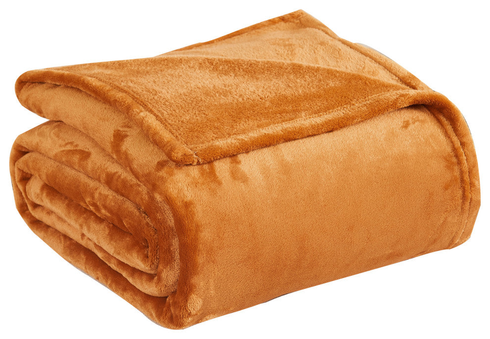 Christmas Solid Flannel Fleece Blanket, Burnt Orange, Twin