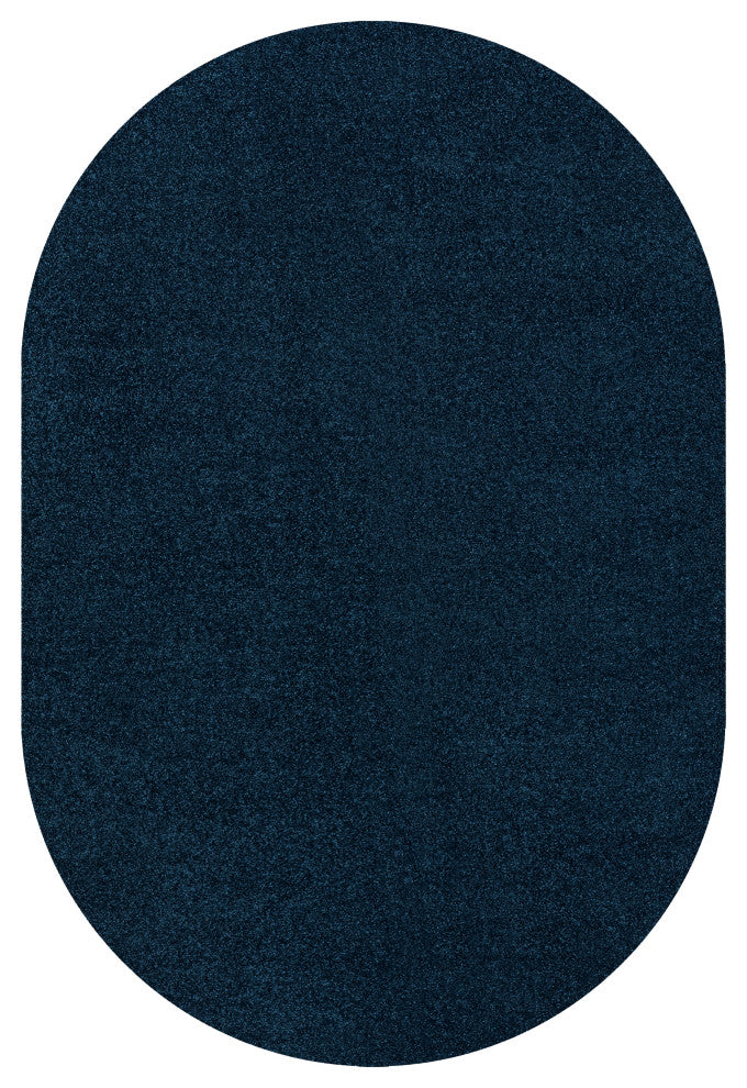 Haze Solid Low-Pile Runner Rug, Navy, 4 X 6 Oval