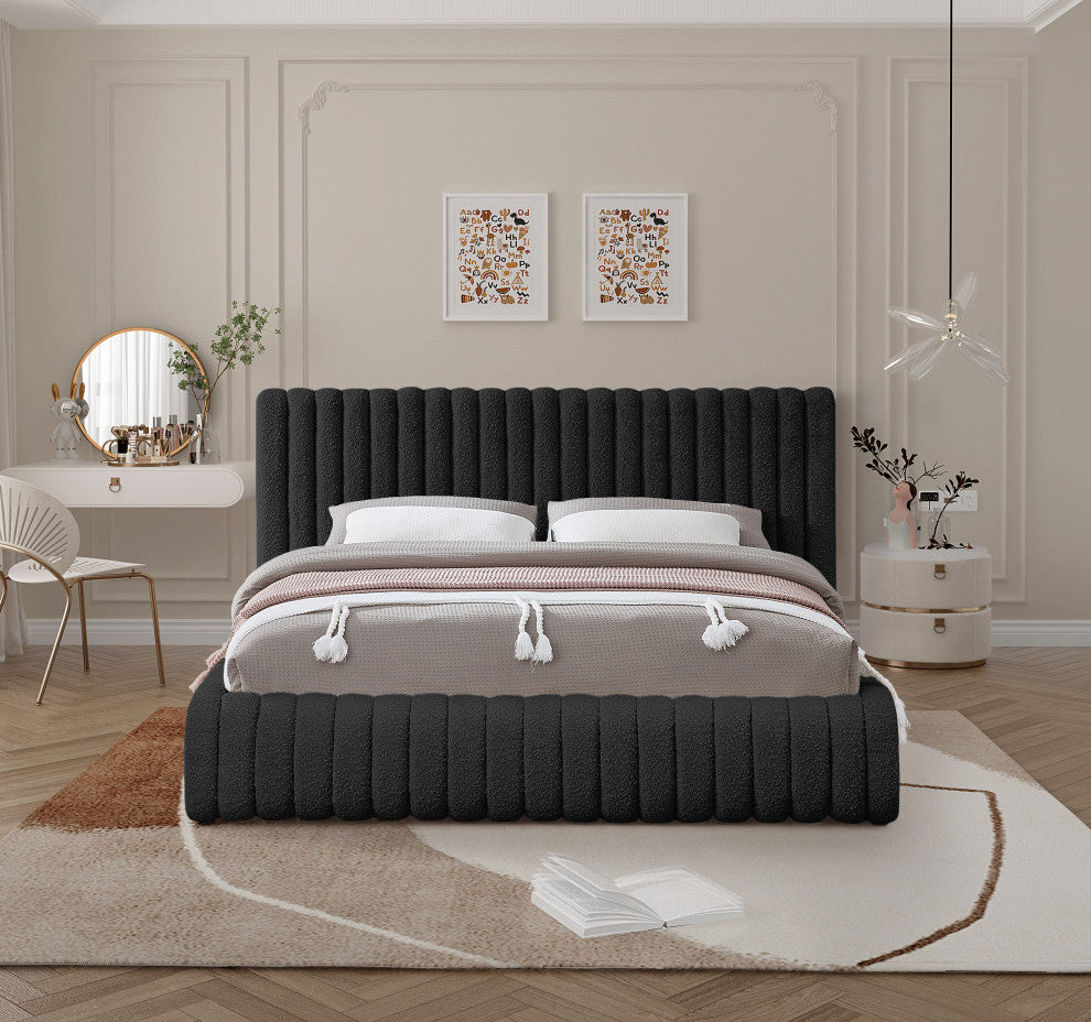 Nash Boucle Fabric Upholstered Bed, Black, King