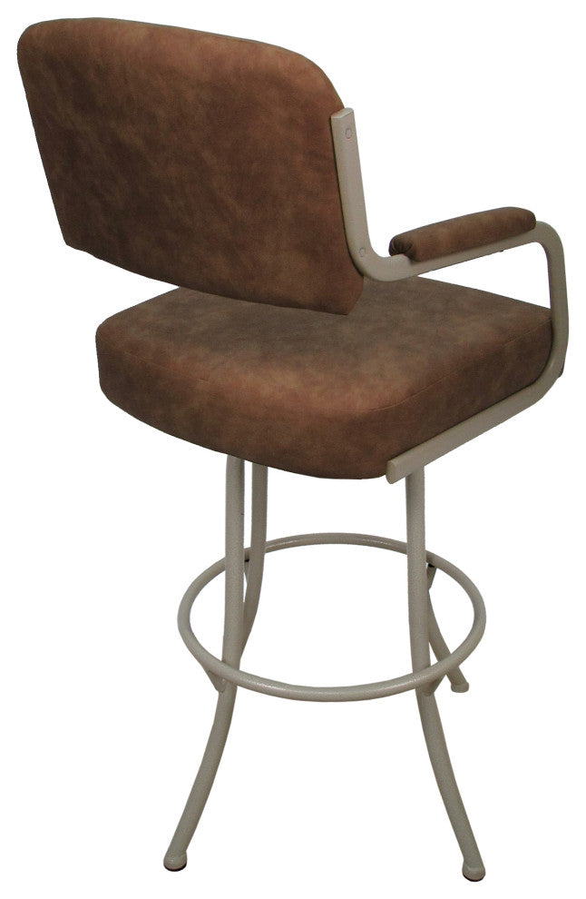 Swivel Counter Metal Bar Stool, Pecan Brown Vinyl - Beige, 26"