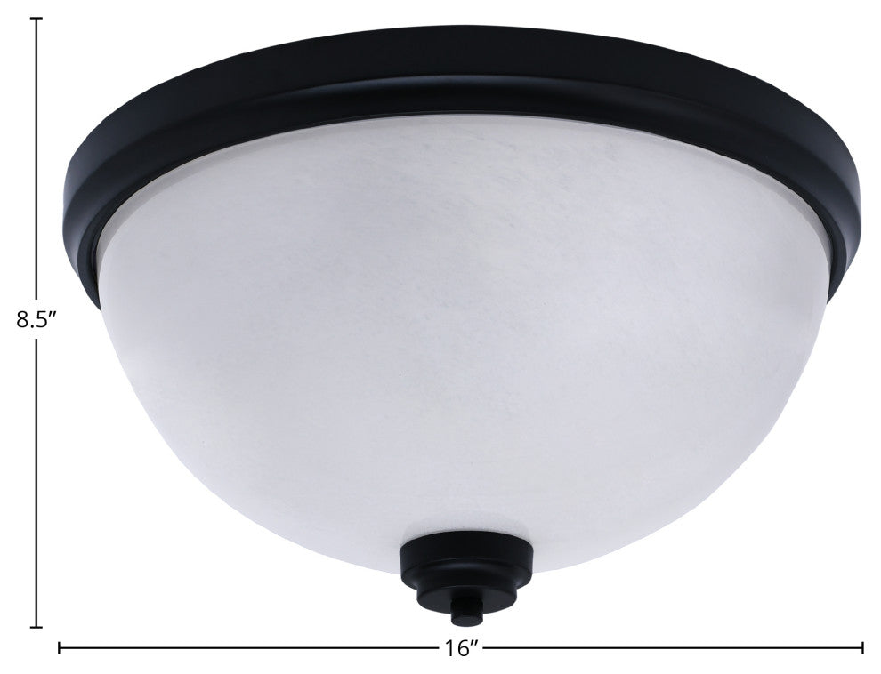 16" 3-Light Flush Mount Light, Matte Black, White Marble Glass