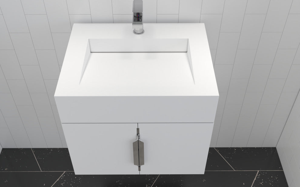 CastelloUSA Nile 24" Wall Mounted Bathroom Vanity Set, White, White Top, Chrome Handles