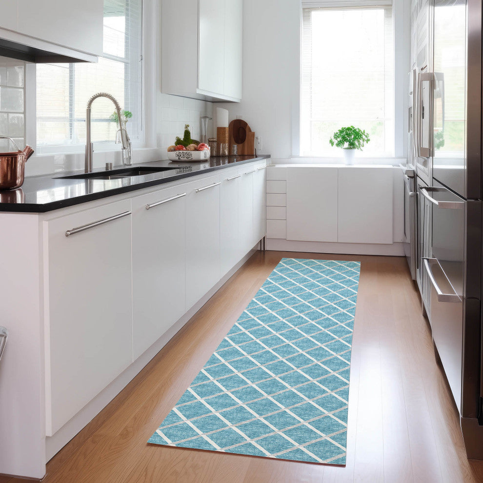 Indoor/Outdoor York YO1 Sky Blue Machine Washable 2'3" x 10' Rug
