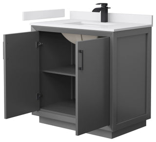 Strada 36" Single Vanity in Gray, White  Marble Top, Sink, Black Trim