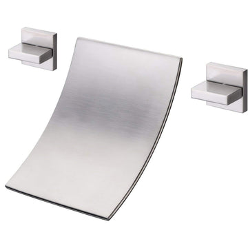 Brushed Nickel Wall Tub Filler with High Flow Waterfall Design and Two Handles, Brushed Nickel
