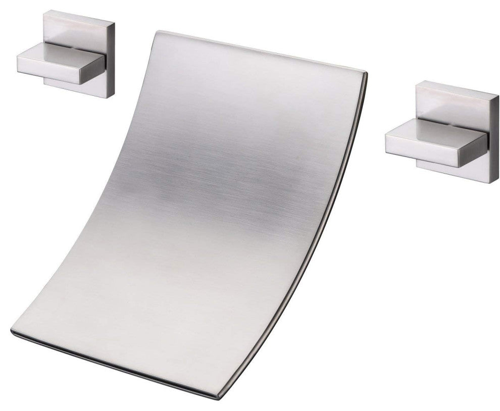 Brushed Nickel Wall Tub Filler with High Flow Waterfall Design and Two Handles, Brushed Nickel