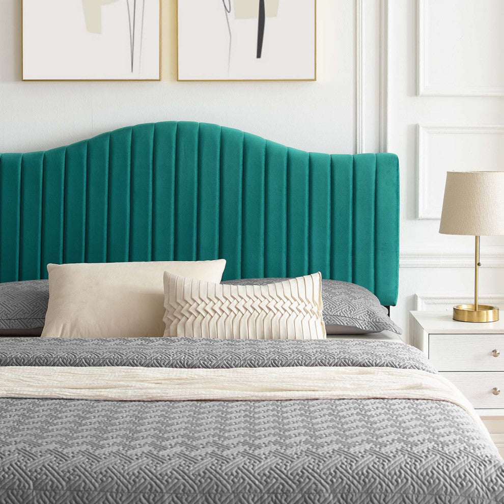 Tufted Platform Bed Frame, King Size, Velvet, Teal Blue, Modern Contemporary