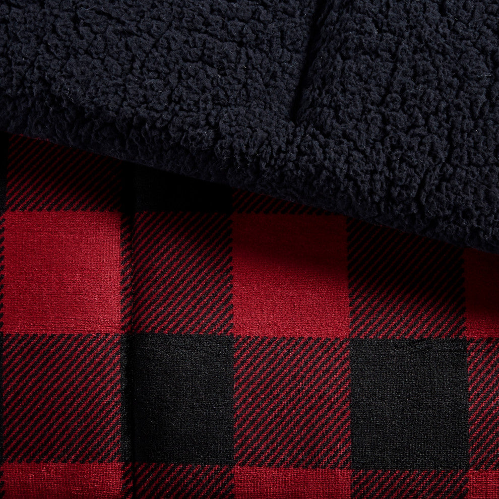 Woolrich Alton Plush to Sherpa Winter Comforter Set, Red Buffalo Check, King