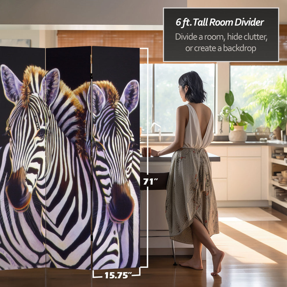 6' Tall Double Sided Elephant and Zebra Canvas Room Divider