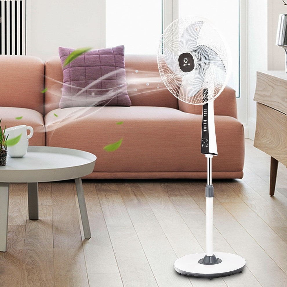 Modern 4 Blades 3-Speed Height Adjustable Remote Control Pedestal Fan, 15" Dia