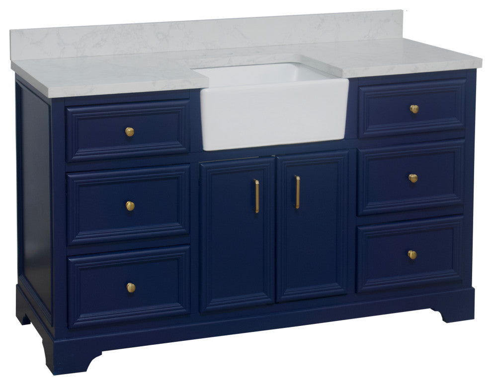 Zelda 60" Bathroom Vanity, Royal Blue, Engineered Carrara, Single
