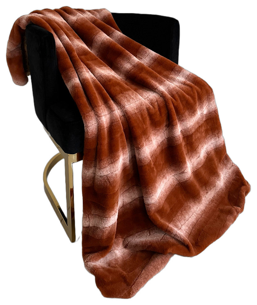 Plutus Orange Brown Furever Faux Fur Throw Blanket, 80"L x 90"W Twin XL