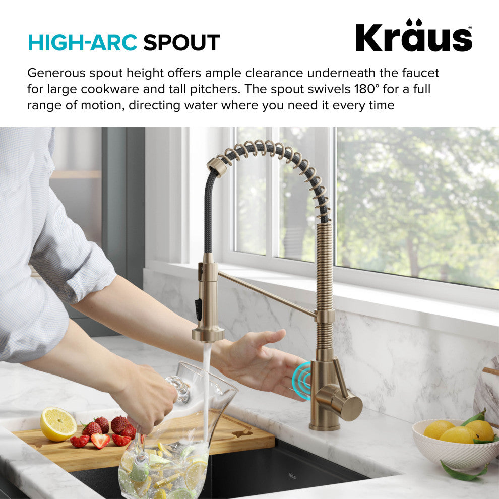 Bolden Commercial Style 2-Function Pull-Down 1-Handle 1-Hole Kitchen Faucet, Spot Free Antique Champagne Bronze (Sensor Touchless)