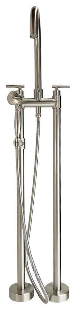 CastelloUSA Saturn Double Handle Clawfoot Tub Filler Faucet, Brushed Nickel, Float Handle
