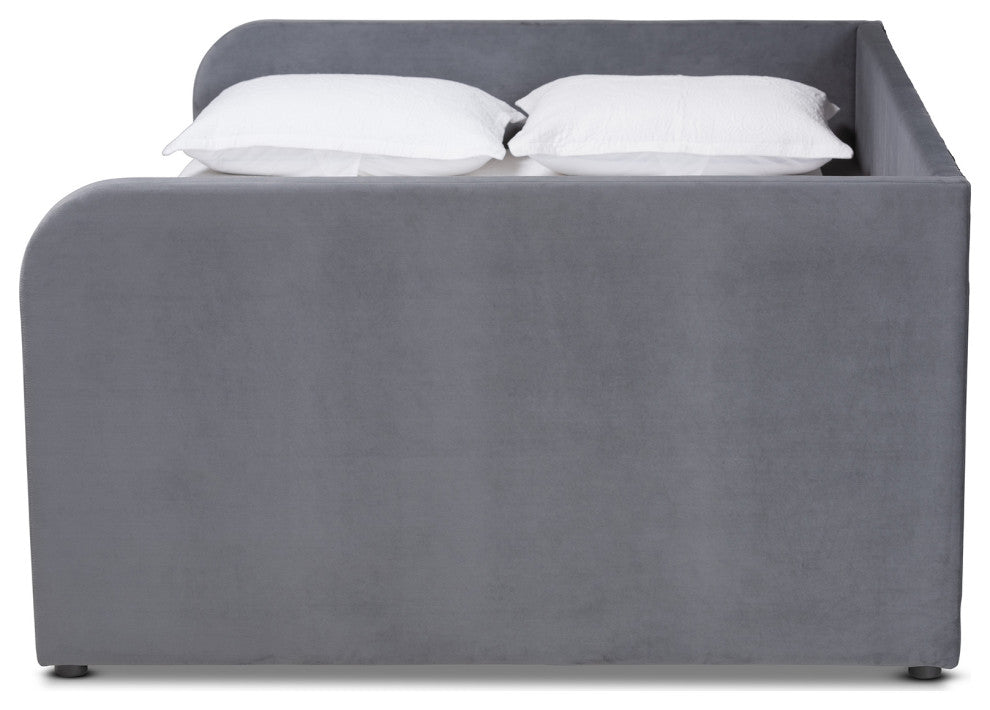 Basanti Grey Velvet Fabric Upholstered Full Size 2-Drawer Daybed
