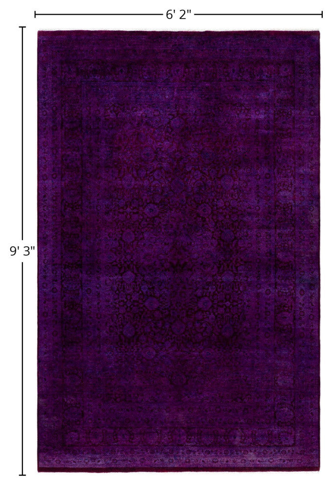Overdyed One-of-a-Kind Hand-Knotted Area Rug Purple, 6' 2" x 9' 3"