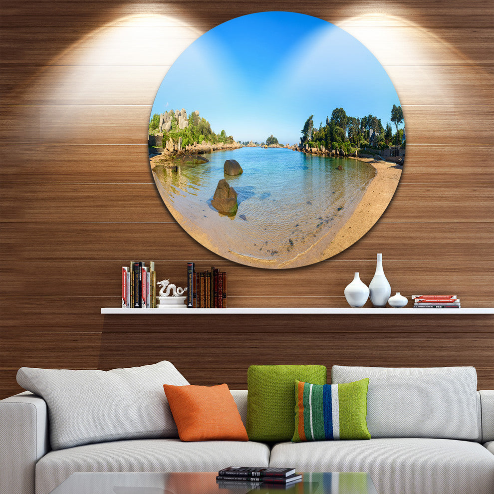 Ploumanach Rocks And Beach Morning, Landscape Round Metal Wall Art, 23"