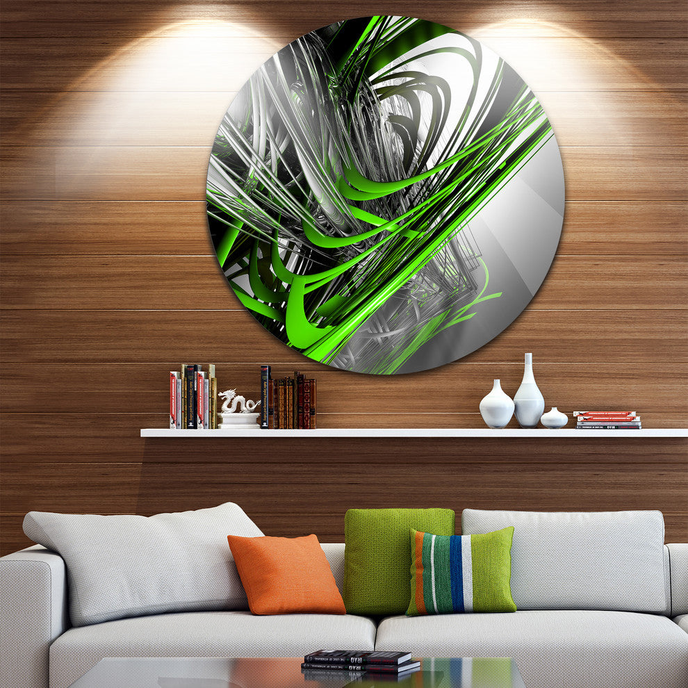Fractal 3D Green Silver Stripes, Abstract Art Round Wall Art, 23"