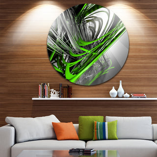 Fractal 3D Green Silver Stripes, Abstract Art Round Wall Art, 23"