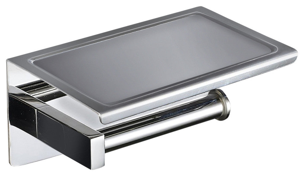 Wall Mount Toilet Paper Holder With Mobile Phone Storage Shelf, Brushed Aluminum
