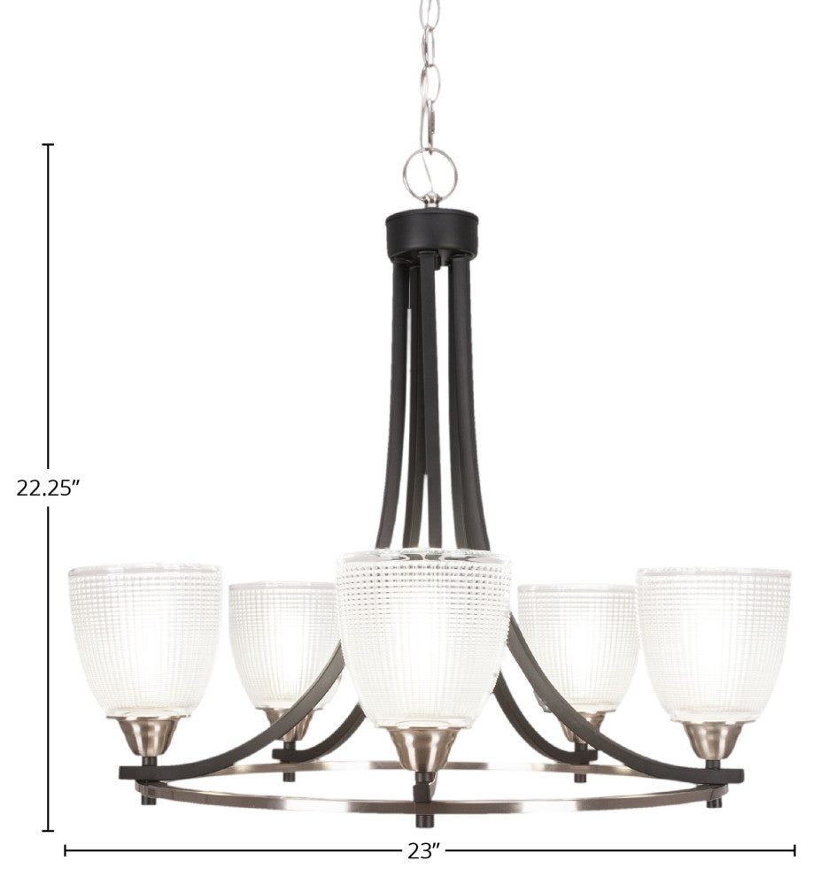 Paramount 5-Light Chandelier, Matte Black & Brushed Nickel, 5" Clear Ribbed