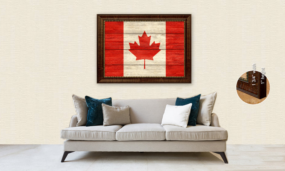 Canada Country Textured Flag Print With Brown Gold Frame, 19"X27"