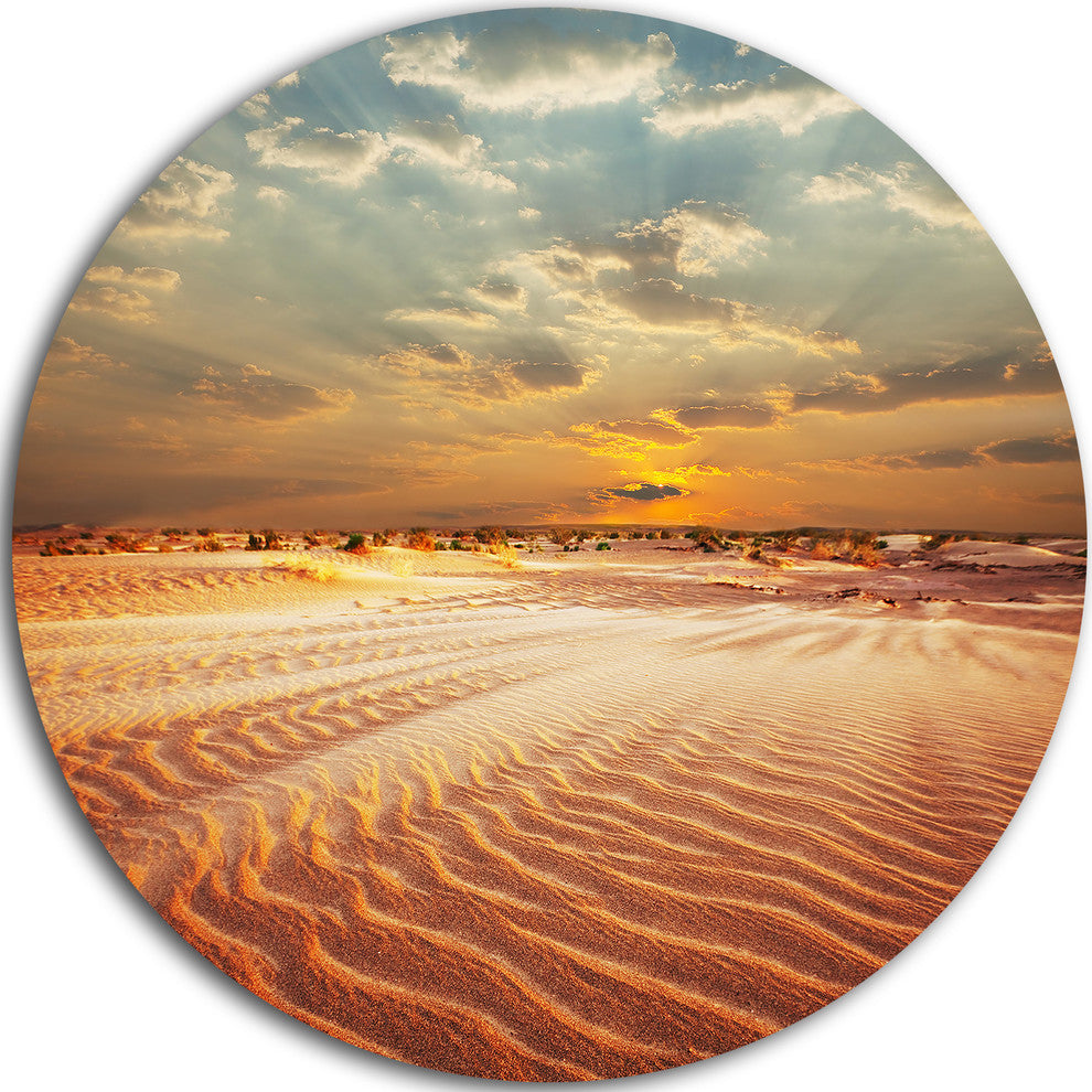 Red Desert Under Blue Cloudy Skies, Landscape Round Metal Wall Art, 11"