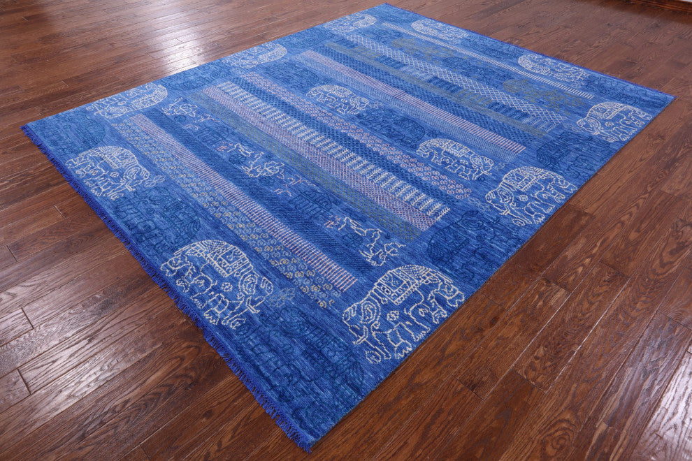 Hand Knotted Persian Gabbeh Elephant Design Wool Rug 8' 2" X 10' 2" - Q13611