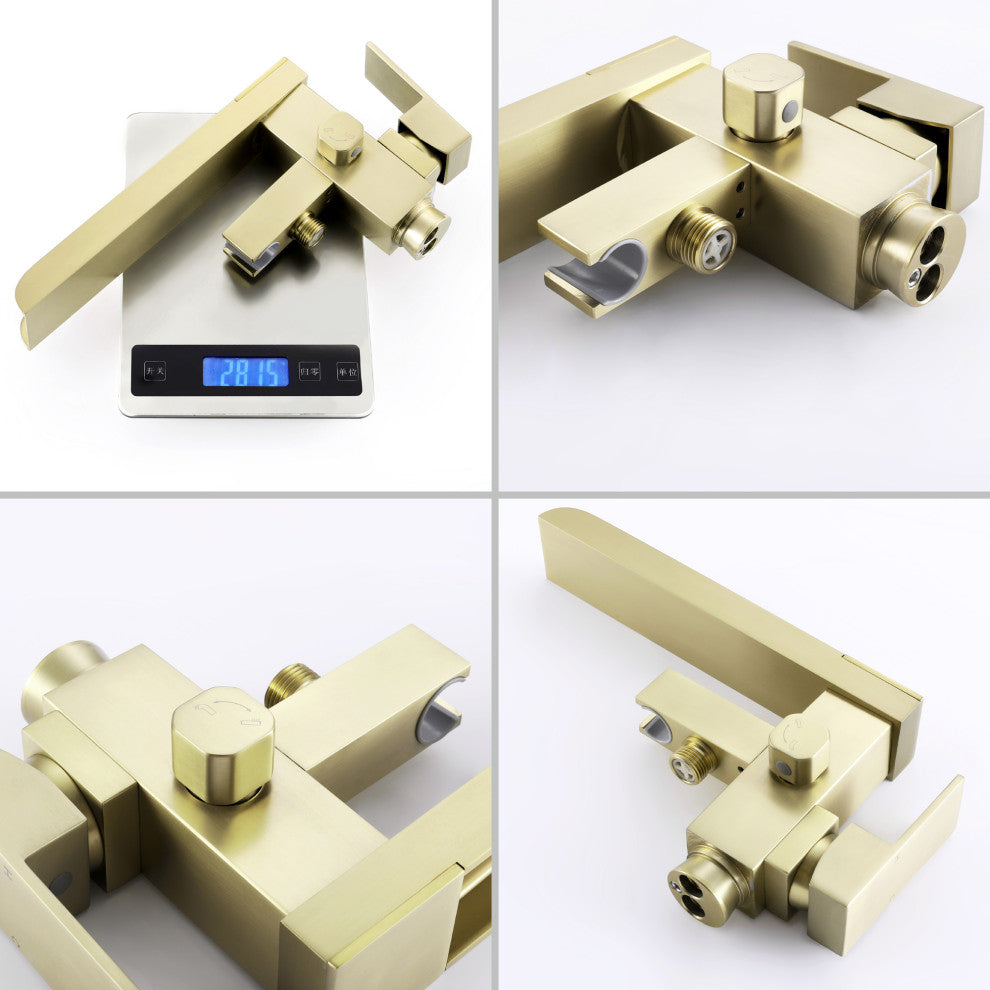 Waterfall Floor Mounted Tub Faucet With Hand Held Shower, Brushed Gold