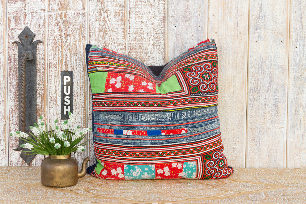Large Antique Hmong Patch Pillow