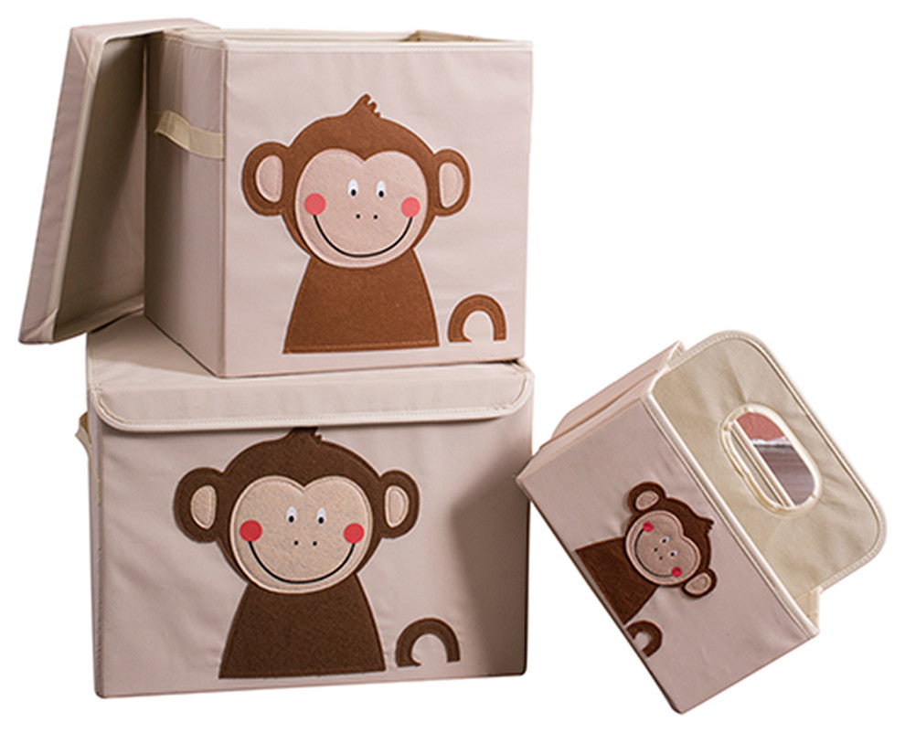 DII Polyester Kid Felt-Stitched Cube Monkey Square With Lid 13x13x13"