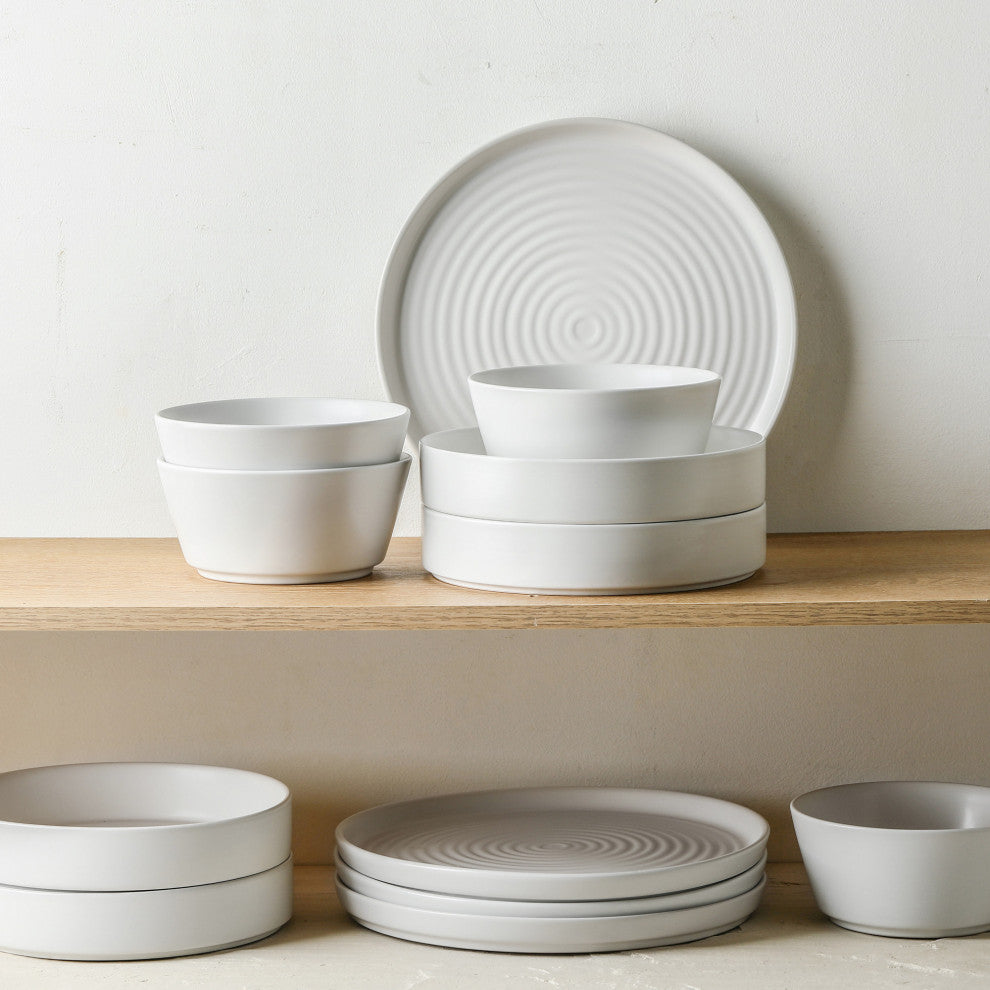 Stone Lain Elica Stoneware 12 Piece Dinnerware Set, White