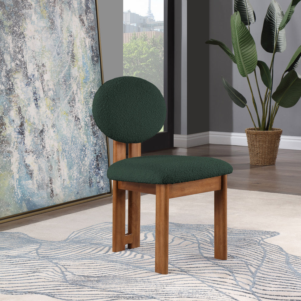 Napa Boucle Fabric Dining Chair, Set of 2, Green, Walnut Finish