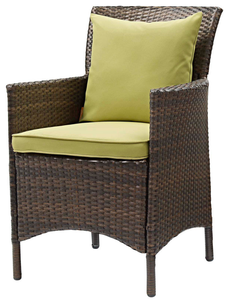 Side Dining Chair and Table Set, Rattan, Wicker, Brown Green, Modern, Outdoor