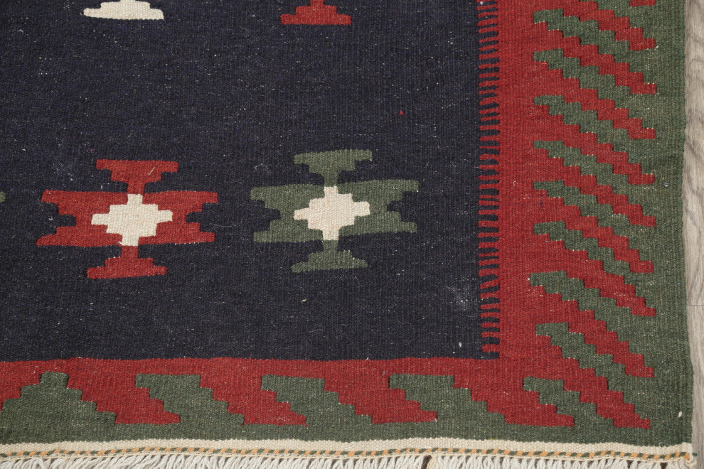 Consigned, Kilim Oriental Traditional Hand-Woven Persian Area Rug, Blue, 4x6
