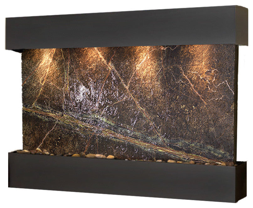 Sunrise Springs water fountain, Green Marble, Blackened Copper, Square