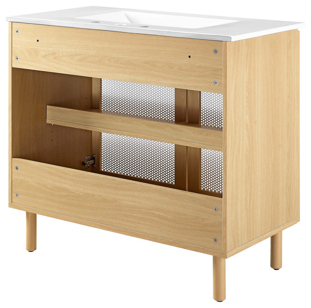 Calla 36" Perforated Metal Bathroom Vanity - White Oak