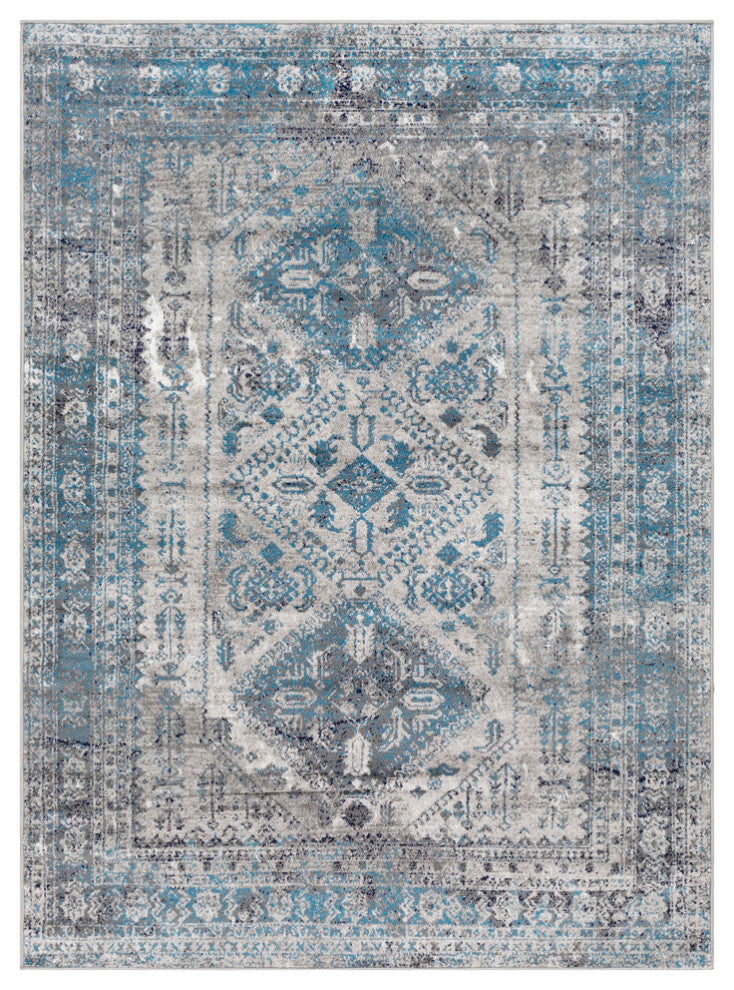 Monte Carlo Updated Traditional Light Gray, Charcoal Area Rug, 7'10"x10'3"