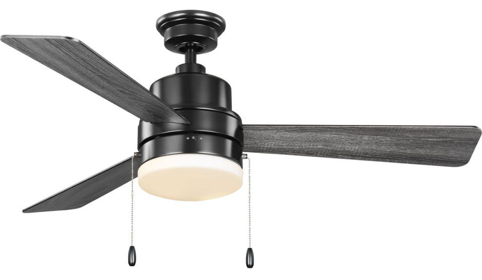 Trevina V 52" 3-Blade Indoor Matte Black Ceiling Fan, Light Kit