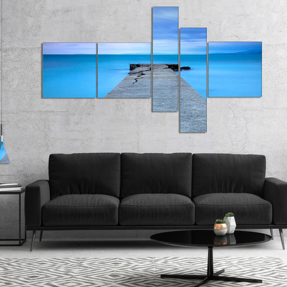 Broken Concrete Jetty, Seascape Canvas Art Print, 60"x32", 5 panels