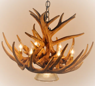 Whitetail Deer 9 Antler Cascade Chandelier with Downlight