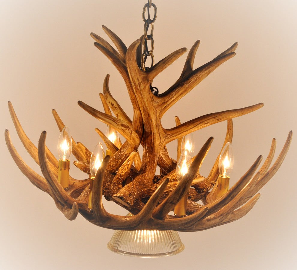 Whitetail Deer 9 Antler Cascade Chandelier with Downlight