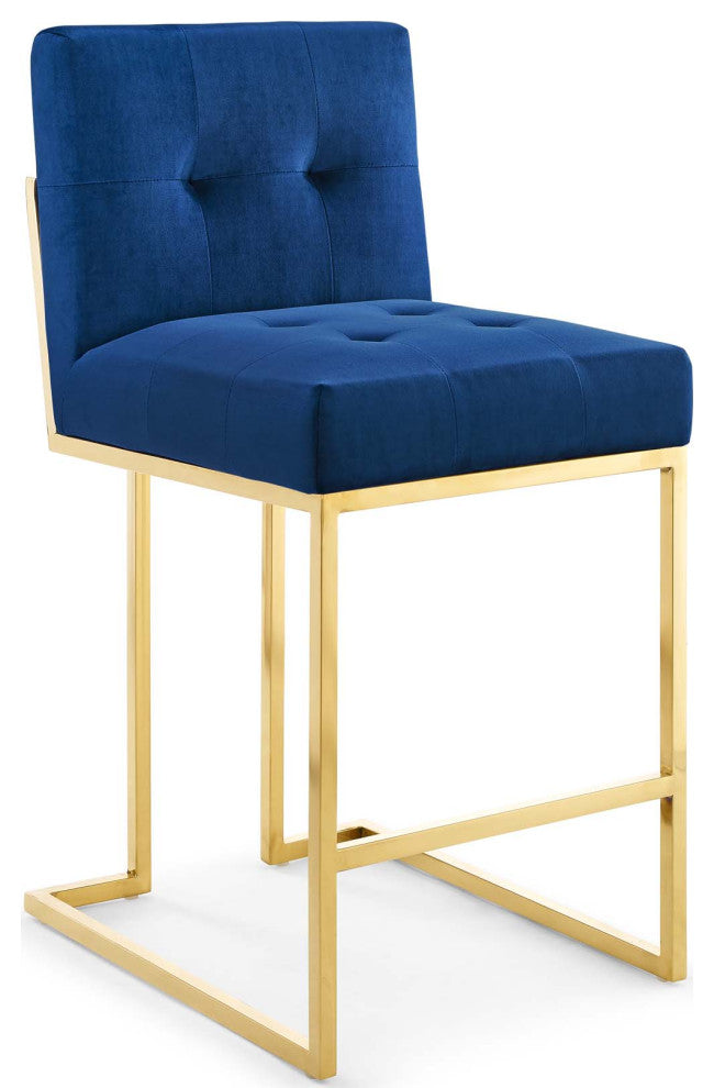 Privy Gold Stainless Steel Performance Velvet Counter Stool Set of 2 Gold Navy