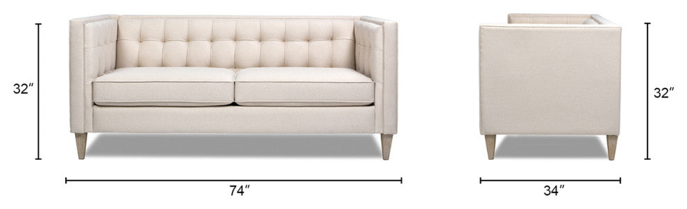 James 74" Modern Tufted Tuxedo Sofa, Sky Neutral Beige Polyester