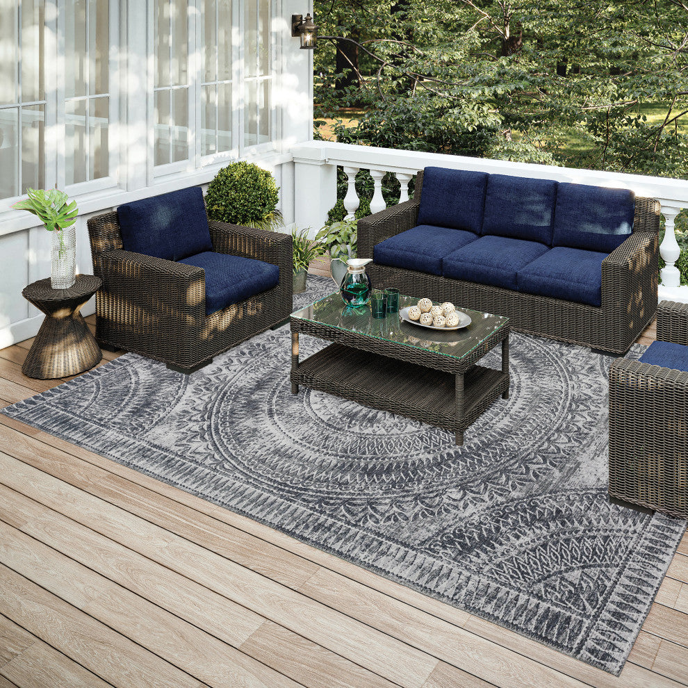 Indoor/Outdoor Sedona SN7 Pewter Machine Washable 8' x 10' Rug