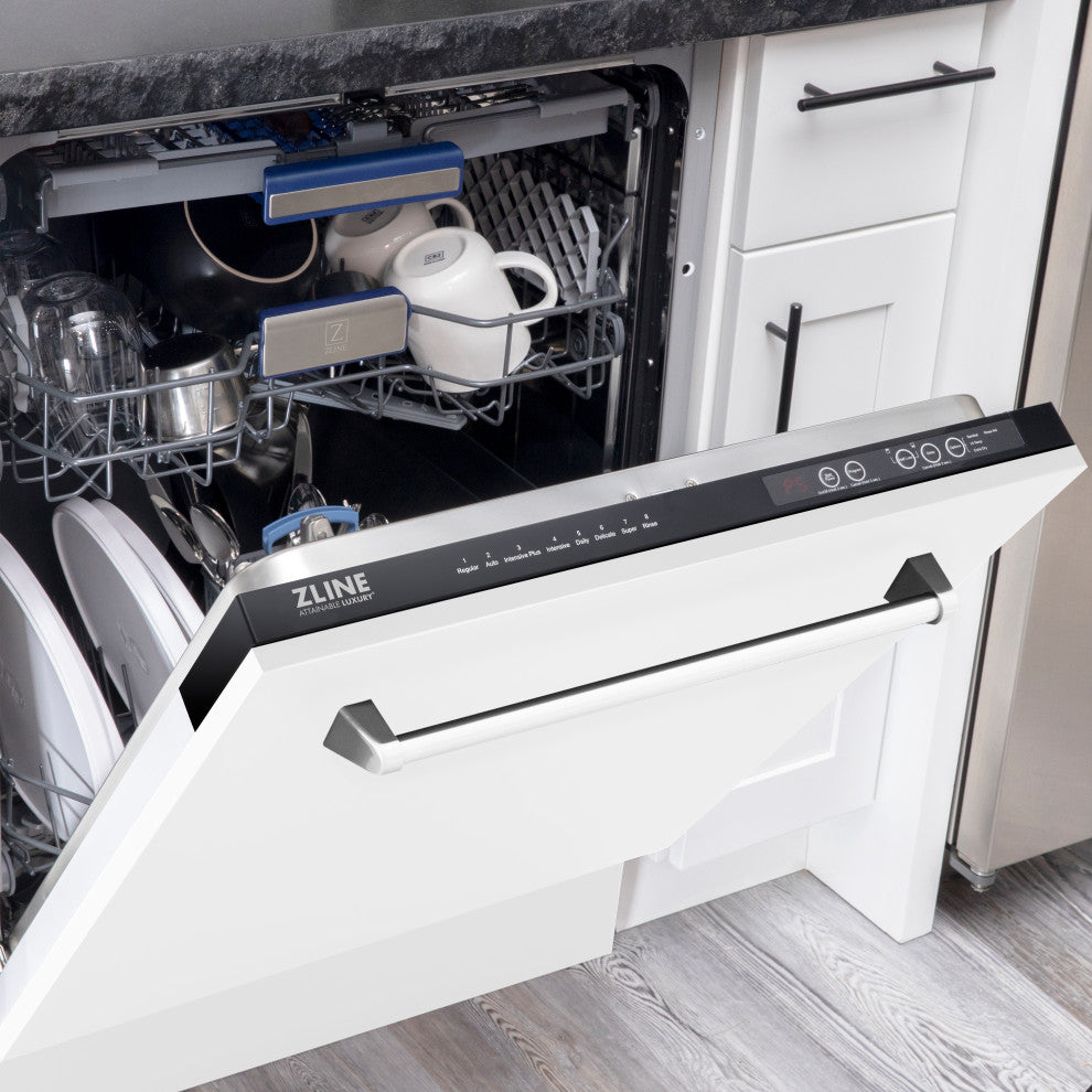ZLINE 24" Tall Tub Dishwasher, White Matte With Stainless Steel Tub DWV-WM-24