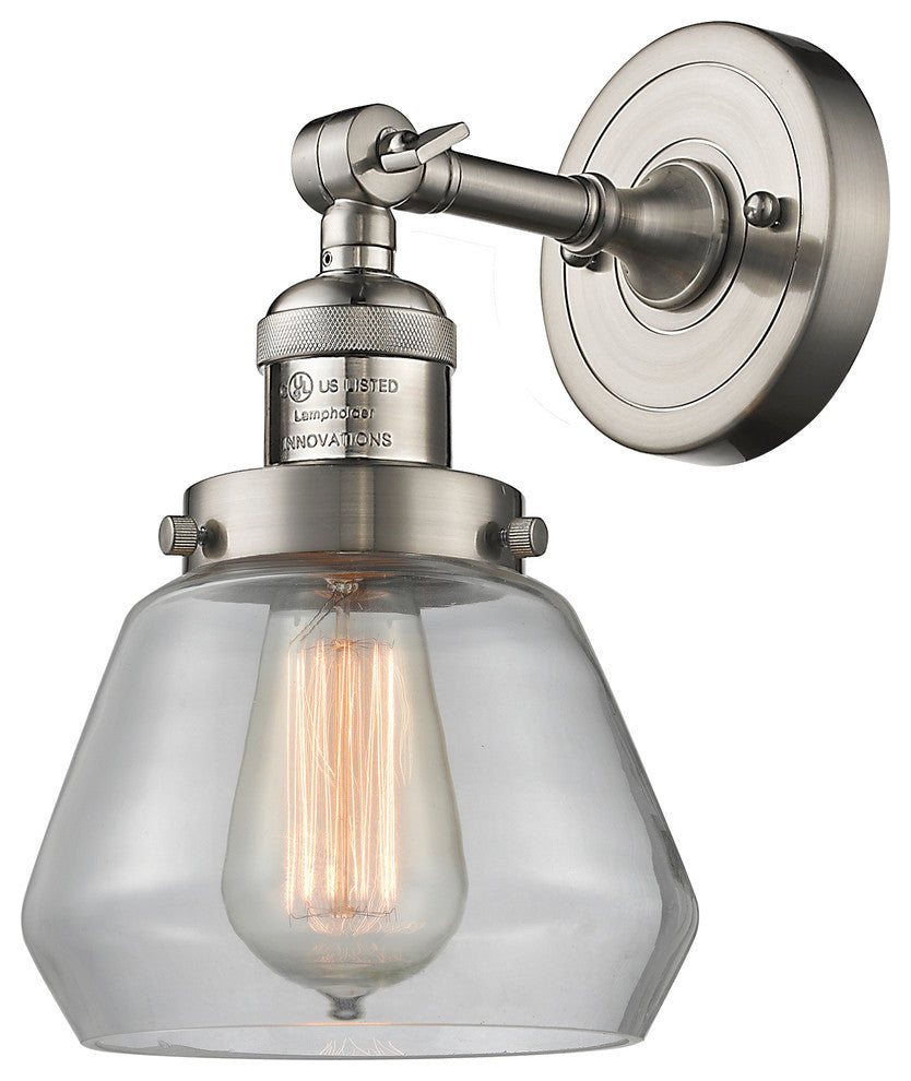 Fulton 1-Light Sconce, Clear Glass, Satin Brush Nickel