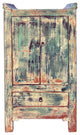 Distressed Teal Green Narrow Point Edge Side Table Credenza Cabinet