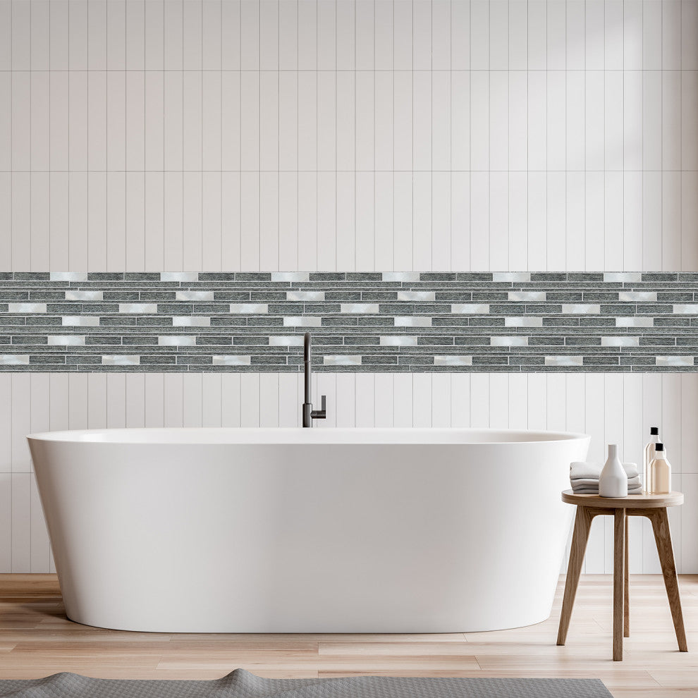 Ardcarn 11.8"x10.9" Laminated Glass Mosaic Mix Wall Tile, Black, Box of 15